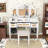 Makeup Vanity Desk with Tri-Fold Mirror, LED Bulbs, Cabinets, Charging Station and Stool-1277748641