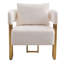 Chaise blanche avec pattes dorées et revêtement en molleton doux pour un confort optimal au bureau. Rembourrage moelleux et élégant en métal.