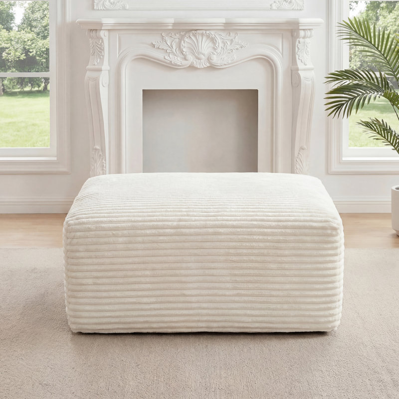 Repose-pieds rembourré en flanelle de 37,4 po Kapellen, Beige