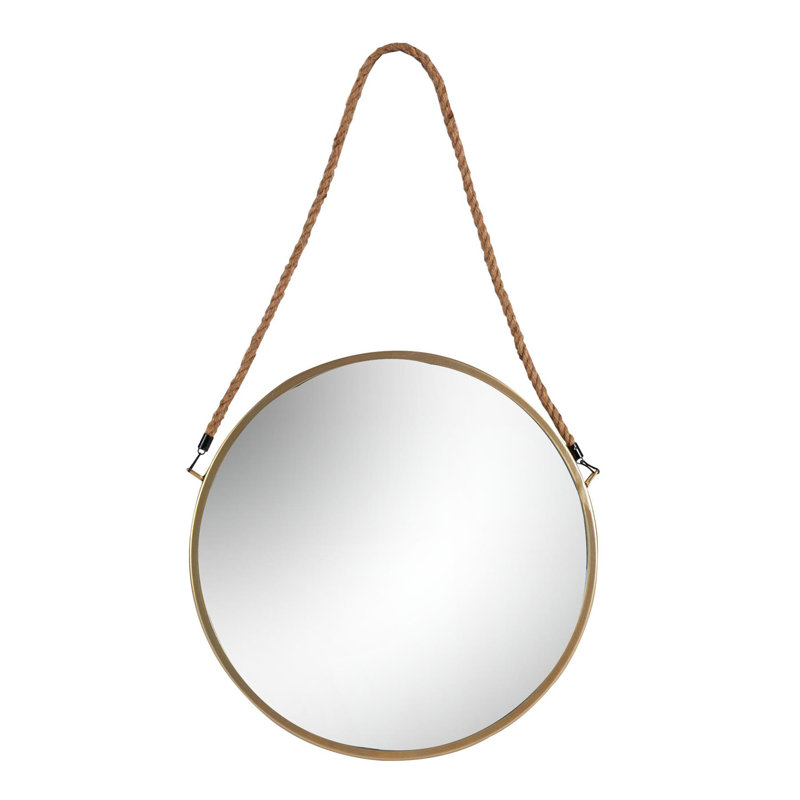Round Metal Frame Hanging Mirror on Rope, 40cm H x 40cm W, Black