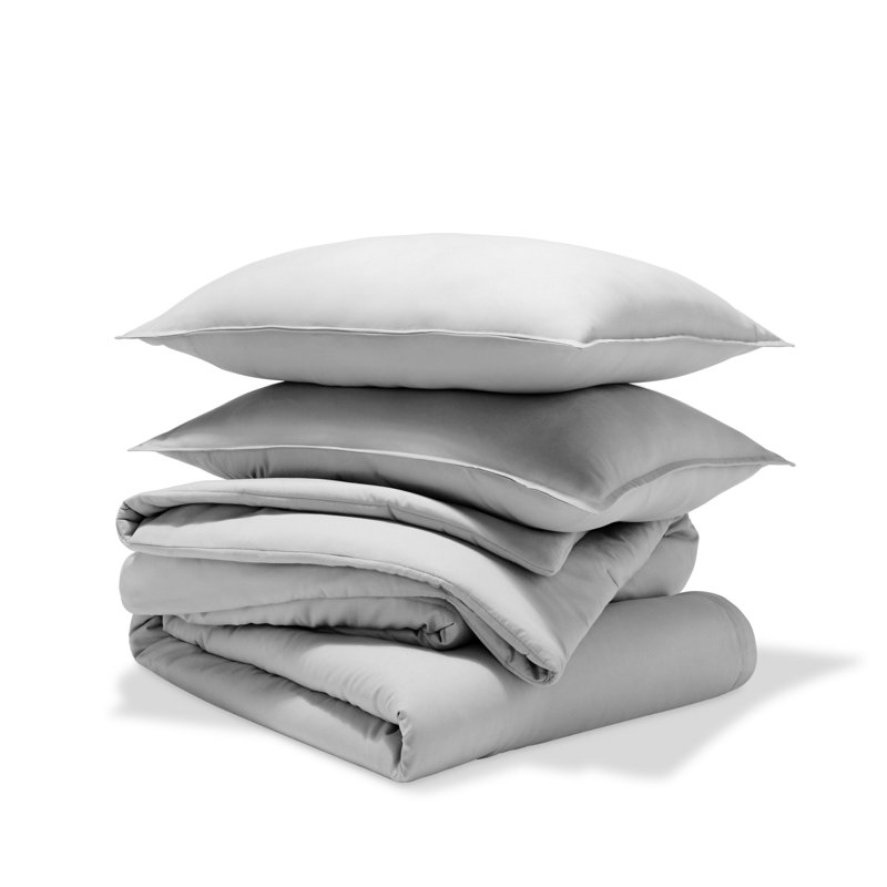 Down Alternative Track Stitch Comforter Set, Cloud Gray, California King Comforter + 2 King Shams