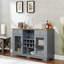 Buffet Modern Farmhouse avec portes en verre, porte-bouteilles, bar à café pour la cuisine et la salle à manger, bleu clair / chêne
