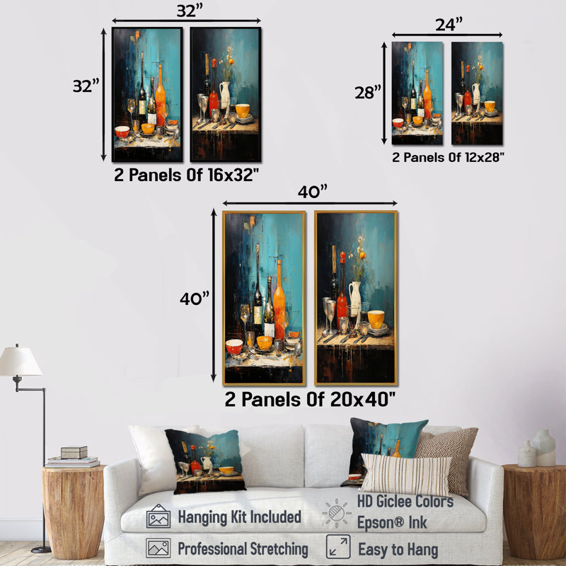 Culinaire fusion - ensemble d'ustensiles sur toile, ensemble de 2, Cadre flottant noir, H 28 po x l 25 po