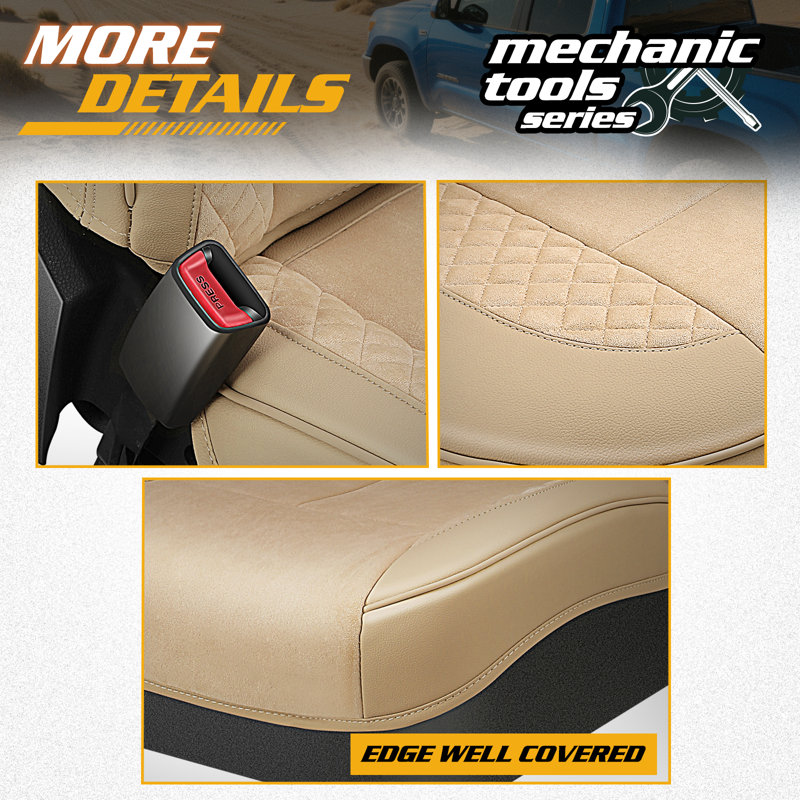 Full Set Seat Covers Universal Waterproof Leatherette For Cars Suvs Trucks Airbag Compatibility​​, Beige