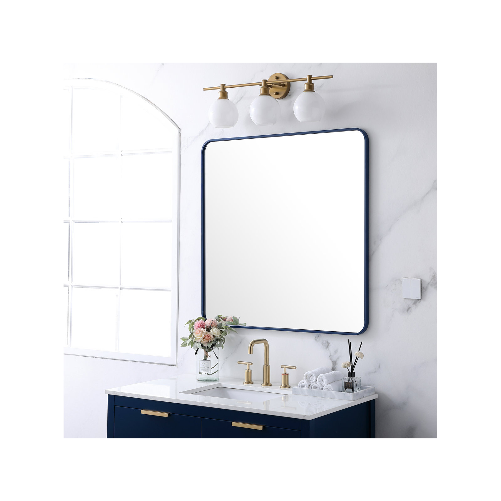 Sabine Metal Rounded Rectangle Wall Mirror, White, 36" x 36"