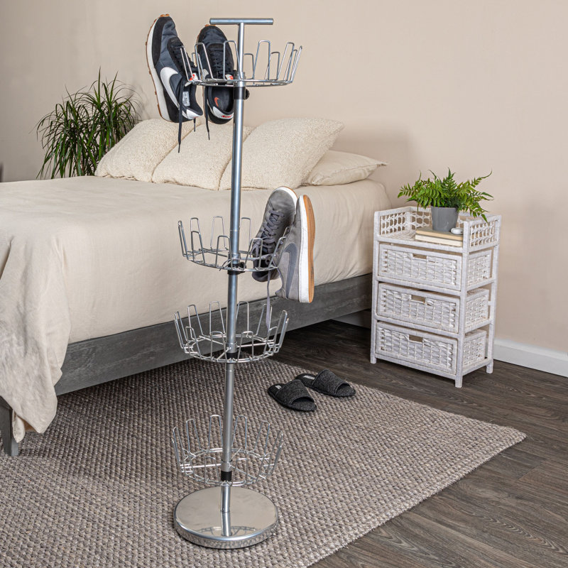 24 Pair Shoe Rack, Satin Silver