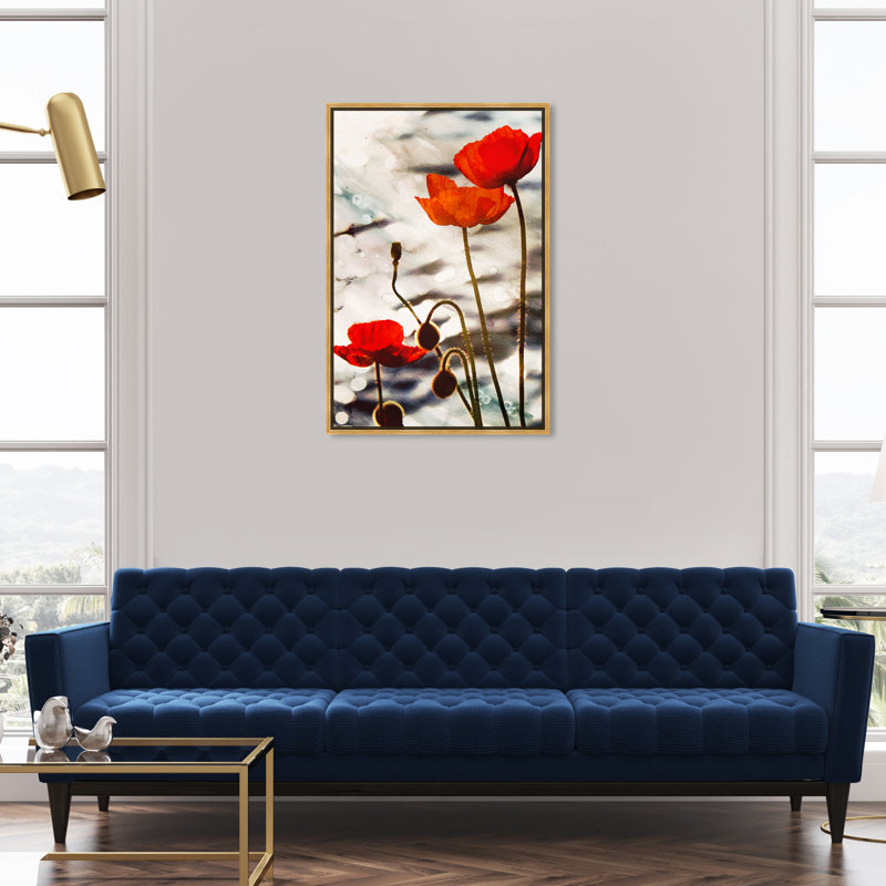 Poppy Dusk, Poppy Field Florals Cabin / Lodge Red - impression sur toile pour le salon, H 37 po x l 25 po