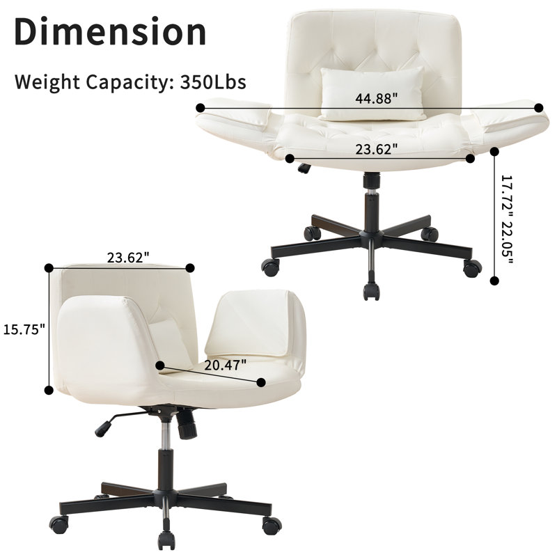 Criss Cross Chair with Armrests, Cross Legged Home Office Chair with Pillow, PU Leather Task Chair for Living Room, Bedroom, Game Room