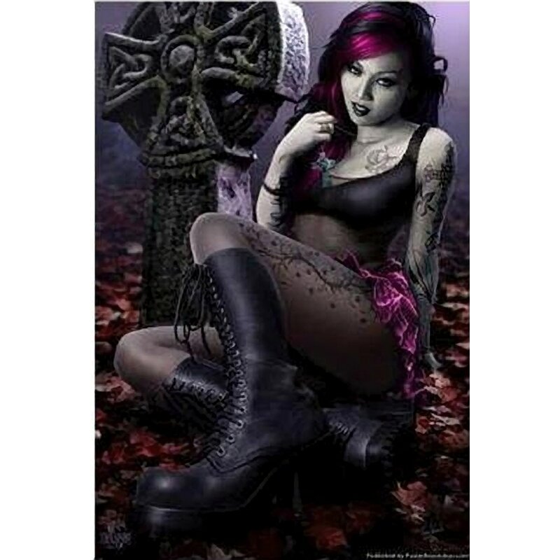 Sexy Goth Girl Cleo In Cemetery Gothic Framed On Paper Print
