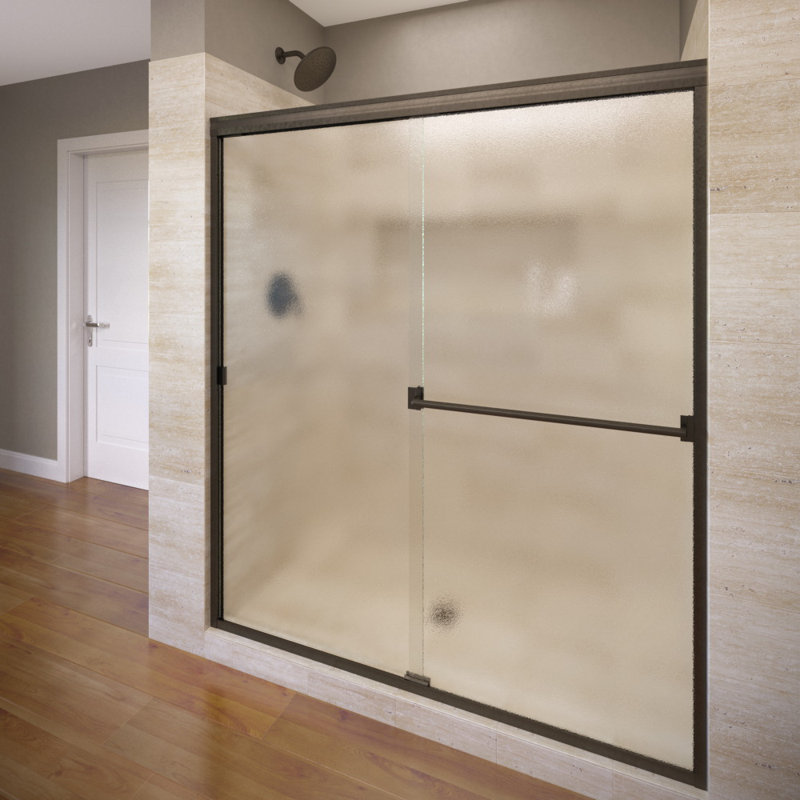 44'' - W x 65.5'' H Bypass Door Semi-Frameless Shower Door with, Obscure, Oil Rubbed Bronze