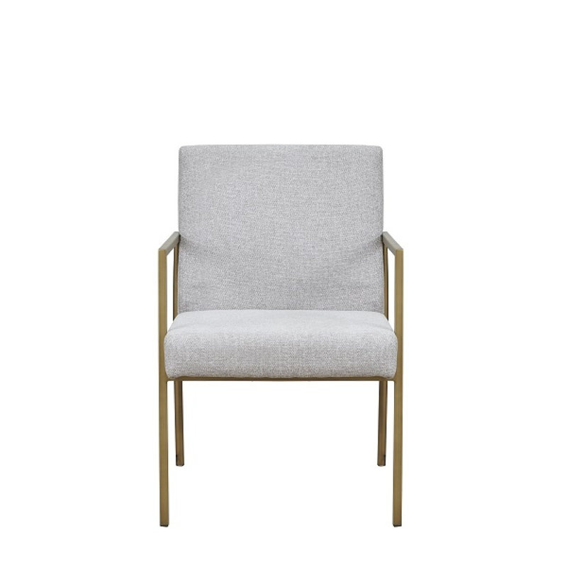 Chaise de salle à manger rembourrée en tissu gris clair et laiton