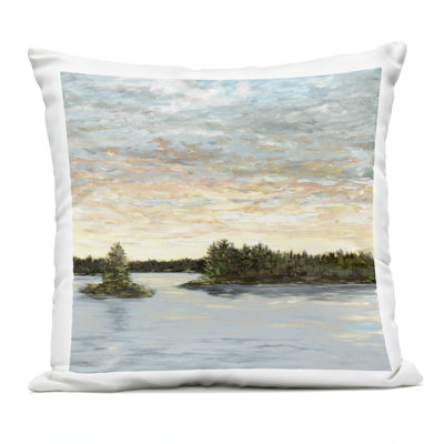 Coussin d'extérieur imprimé Lake Shore at Sundown, par Julie DeRice, 18 x 7 x 18