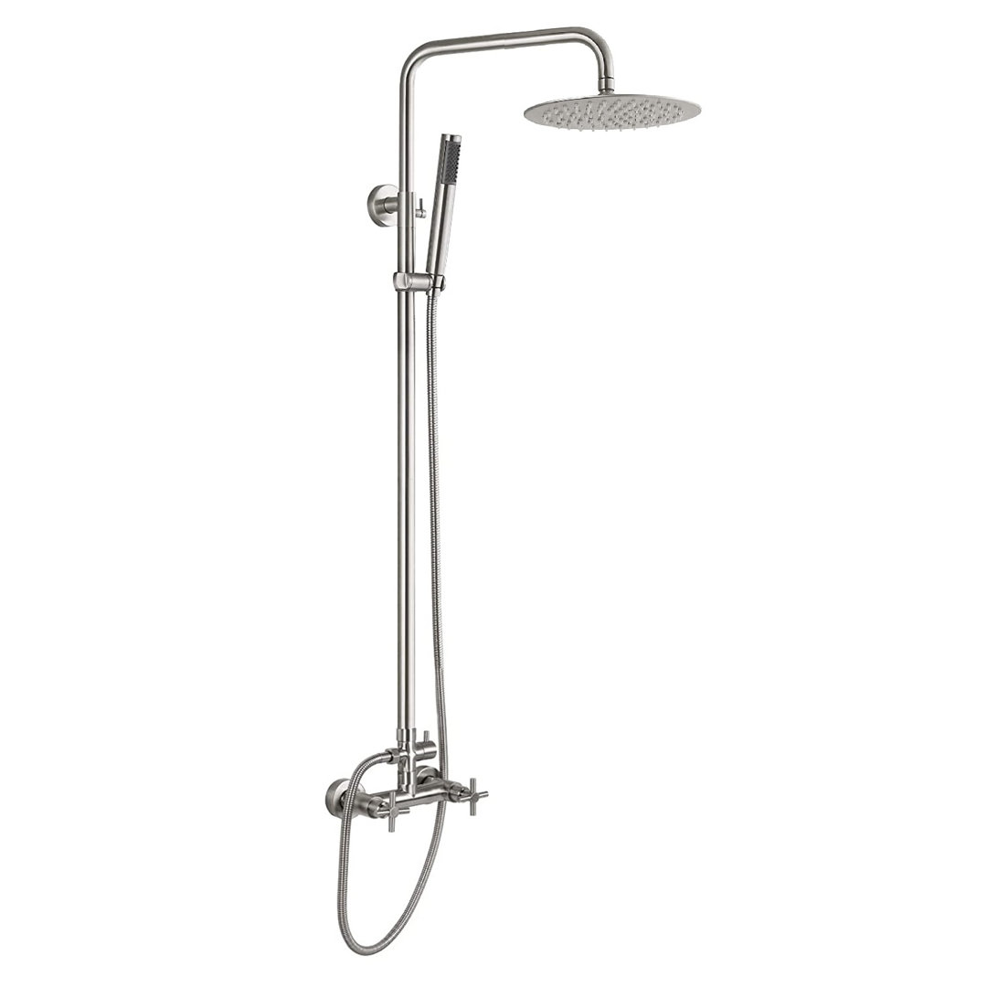 Monti Dual Function Outdoor Shower with Two Cross Handles Stainless Steel AquaStyle 
