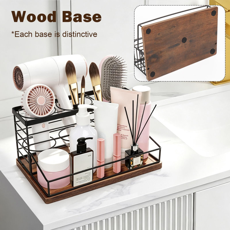Rangement pour coiffeurs, coiffeuse de comptoir de bain, plateaux de salle de bain pour les cheveux, maquillage (bois-noir)