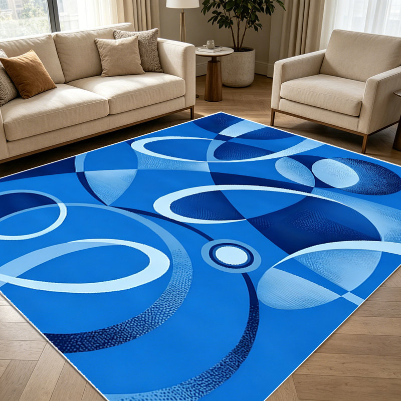 1PC Modern Abstract Blue Geometric Circle Pattern area rugs for Living Room, Soft and Comfortable, Suitable for all seasons, easy-to-maintain, machine washable Indoor floor mat, Under Table Farmhouse suitable for dining room, bedroom, home office,