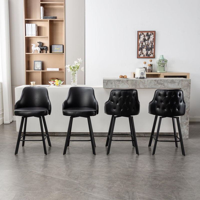Bar Stools Set of 2/3/4, 26/30" Swivel High Back Bar Height Bar Stools, Counter Stool (26" Seat Height), Black, 2