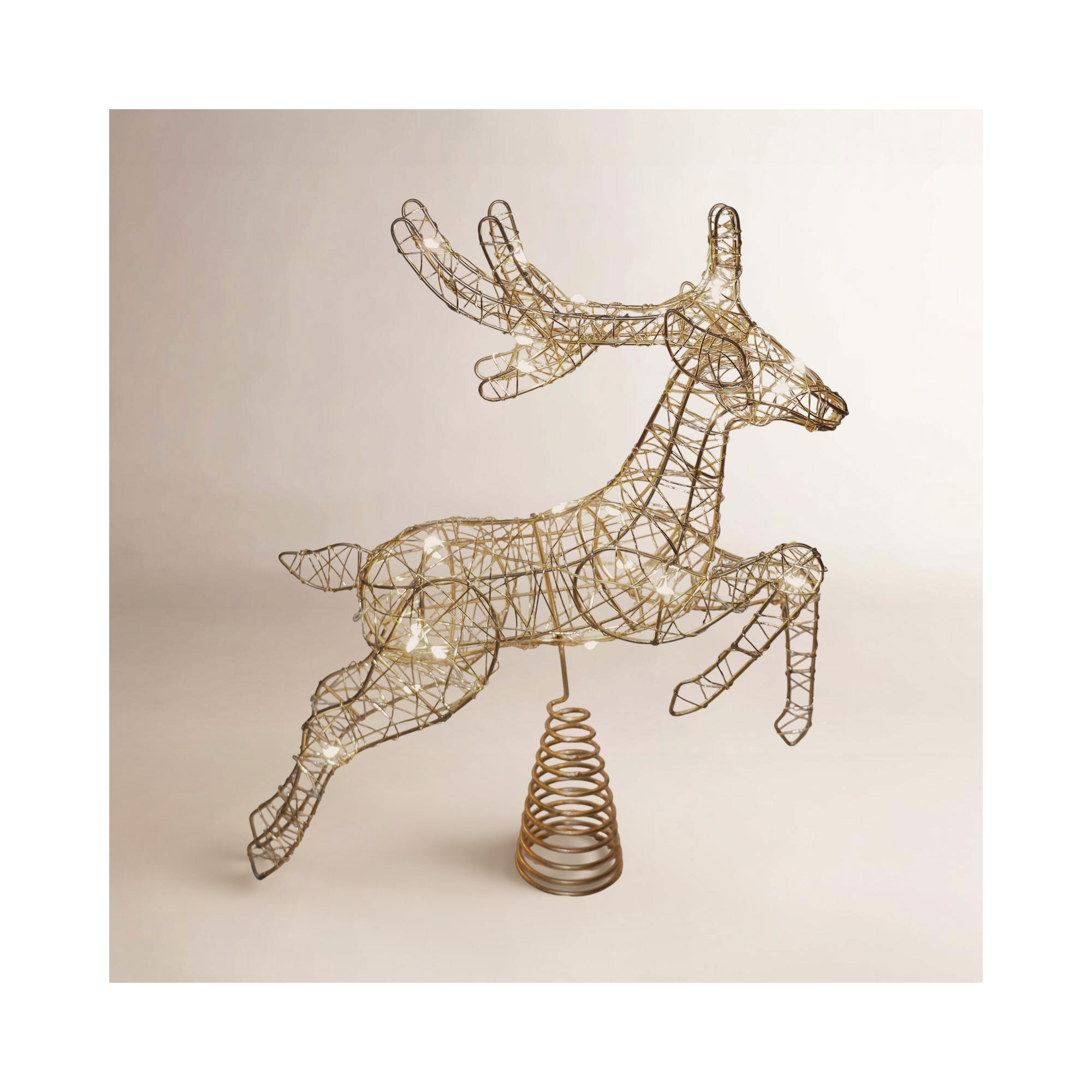 LED Lighted Reindeer Christmas Tree Topper - 13" - Warm White Lights, Gold