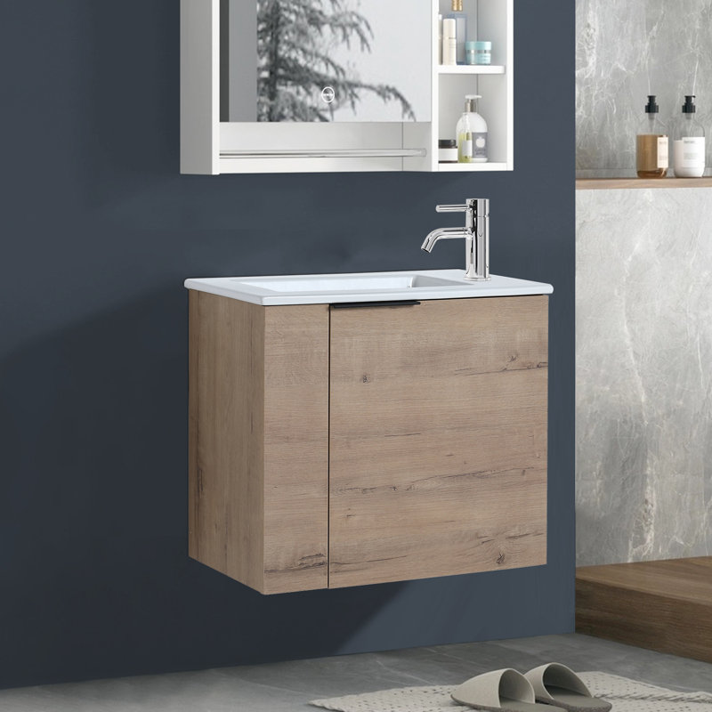  Armoire de salle de bain murale 22 po avec lavabo, Imitation chêne