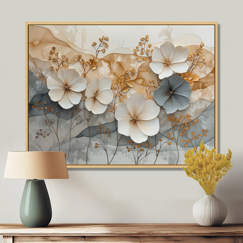 Berenice - Art mural floral, H 30 po x l 40 po, Cadre flottant, Brun
