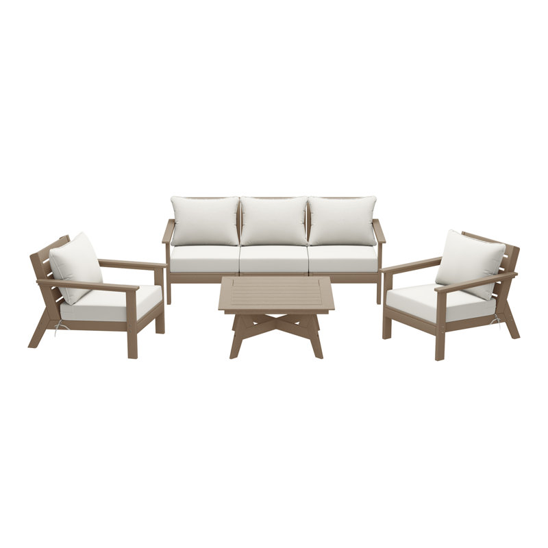 Ensemble de conversation à assise profonde 6 pièces, Marron clair, White
