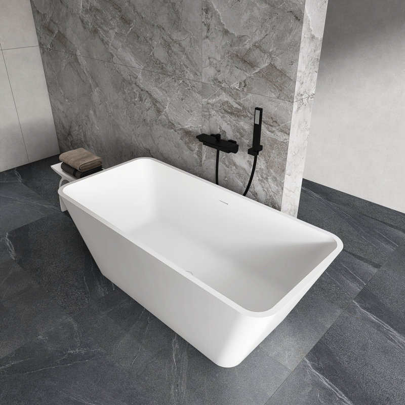 Baignoire de trempage autoportante à surface solide de 67 pouces pour salle de bain, Blanc mat
