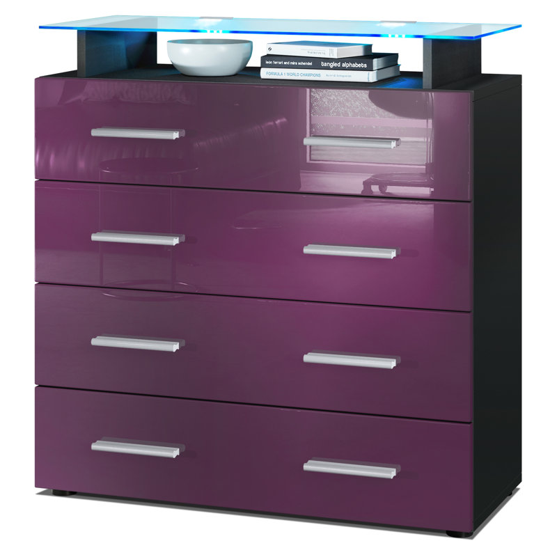 Mazur 4 Drawer 76cm W Chest, With LED, Black/Blackberry