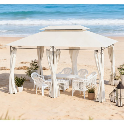 Spacious Double Roof Patio Gazebo,Outdoor Gazebo With Shelves And Netting,For Lawn, Backyard And Deck