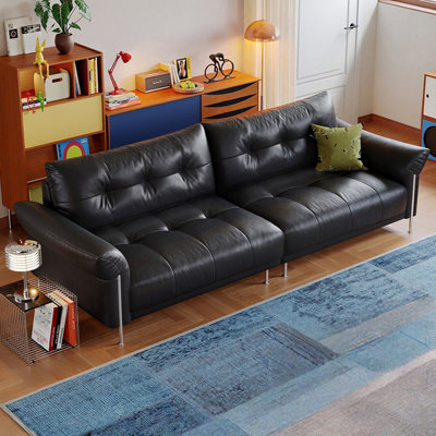 Black Genuine Leather Modular Sofa cushion Fourseat