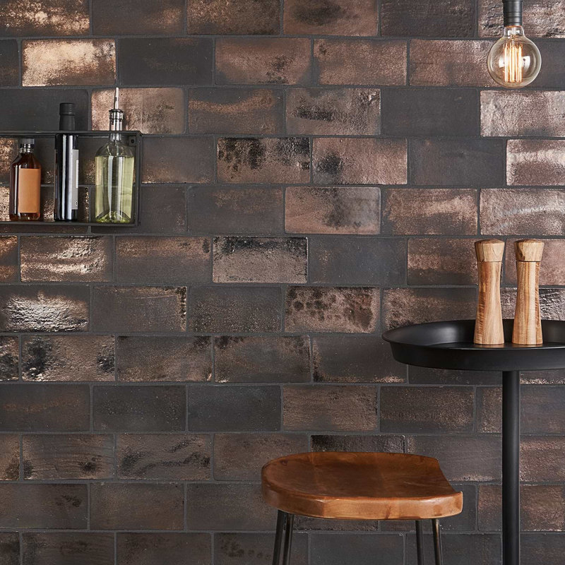 Emery 4x8 Handmade Crackled Matte Terracotta Subway Tile, Bronze Brown
