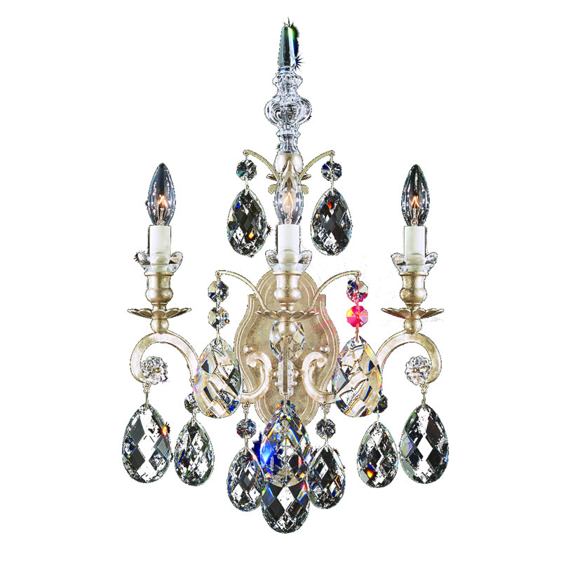 Renaissance 3 - Light Candle Wall Light, Antique Silver, Handcut Clear