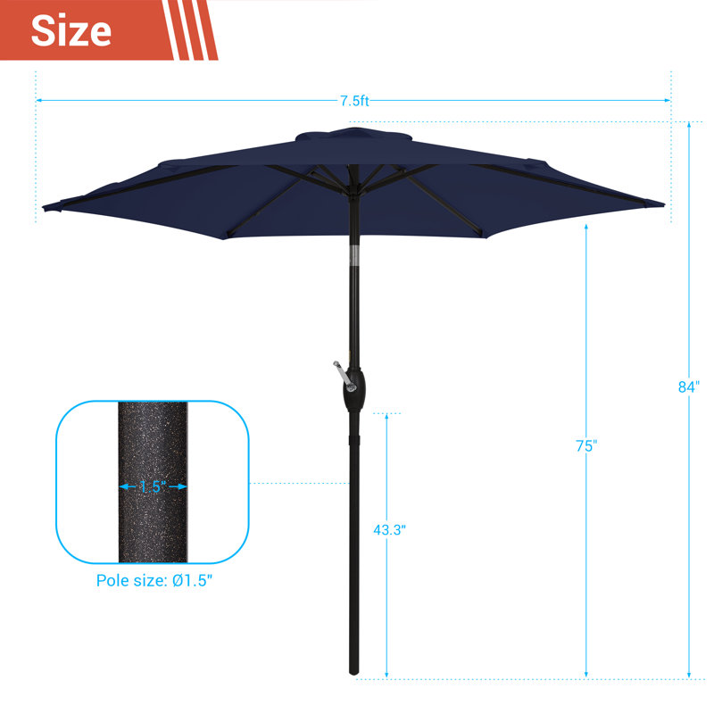 Parasol Sawyer, 84.6" H x 90" W x 90" D, Bleu marine