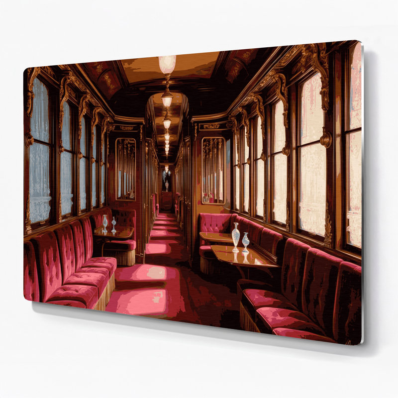 «Transport Passager train interiors», art mural en métal brun, H 11 po x l 14 po x P 0,05 po