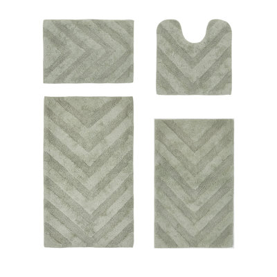 Hugo Premium 100% Cotton 4 Piece Bath Rug Sets with Non-Slip Backing, Machine Washable, Luxurious Chervon Pattern Super Absorbent & Tufted Weave Bath Mat for Bathroom, Shower, and Tub