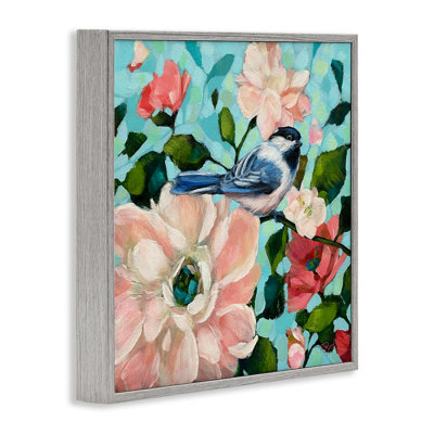 Oiseau bleu et fleurs audacieuses, art giclée par Raquel Roth