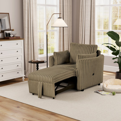 Convertible Sofa Bed Chair Pullout Single Sleeper Chair Bed With Usb And Pillows For Living Room, Brown