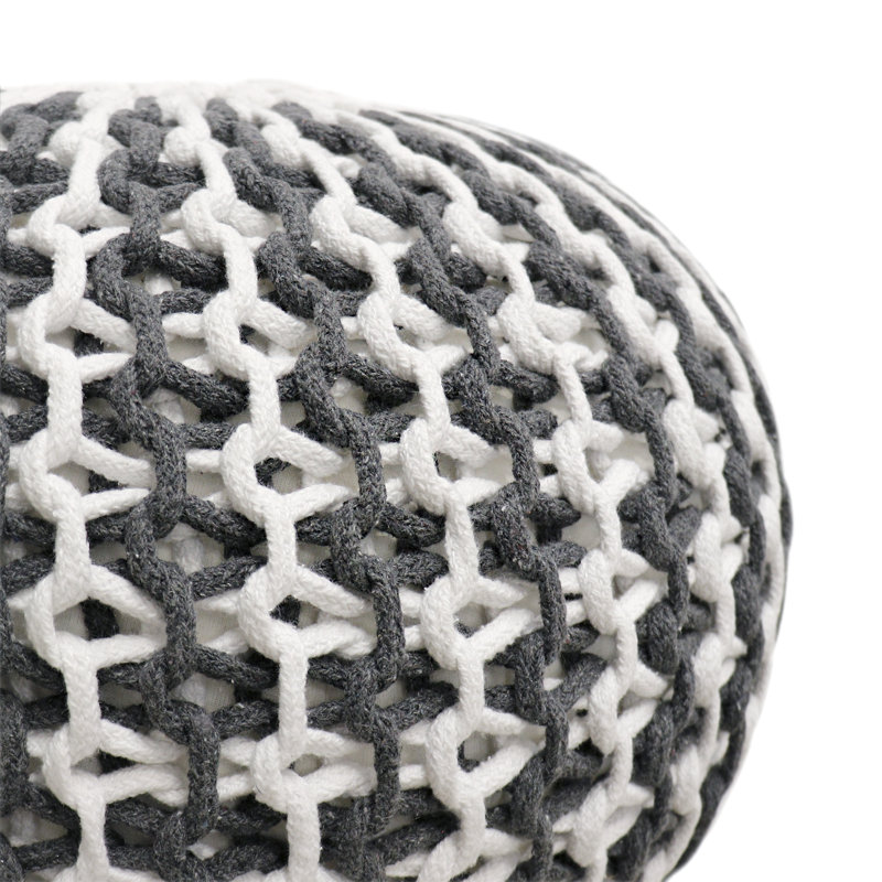 Santorini Contemporary Ivory & Grey Square Cotton Pouf