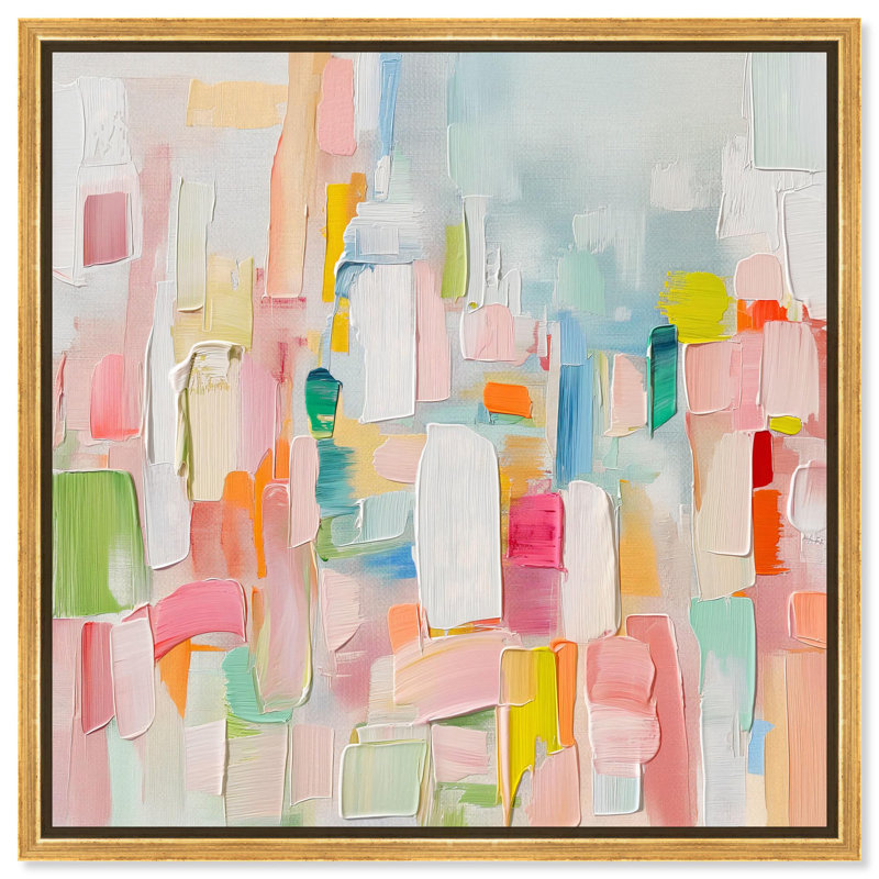 Color Symphony I Canvas Spring Abstracts par Art Remedy, H 31 po x l 31 po, Cadre doré, Doré