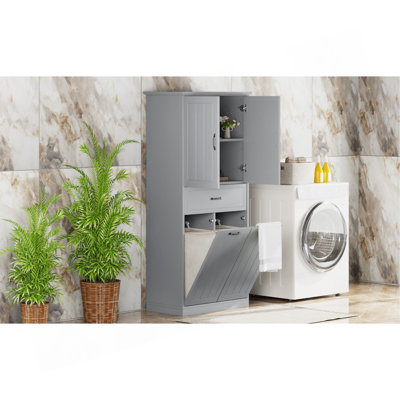 Armoire de rangement pour salle de bain avec deux paniers à linge, armoire de rangement avec portes et tiroir pour la maison