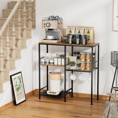 Support à micro-ondes à 5 niveaux avec rangement, armoire de cuisine multifonctionnelle avec 6 crochets et 3 tablettes, organisateur de bar à café pour les pots, les fruits, les légumes et les essentiels de cuisson