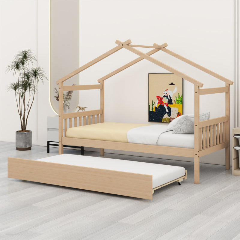 Lit en bois avec lit gigogne, Naturel