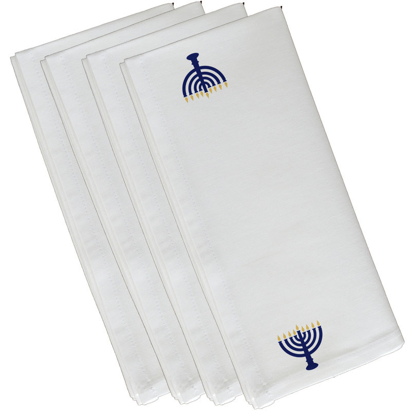 Ensemble de serviettes 4 pièces Light The Menorah, L 18 po x L 18 po, Blanc / Gris