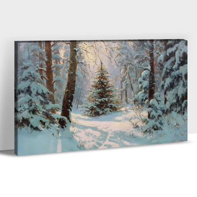 Art mural de grande forêt d'hiver - paysage de neige scène d'hiver, images d'art sur toile pour le salon, forêt de pin d'hiver, décoration murale sur toile encadrée, 32 x 48 po