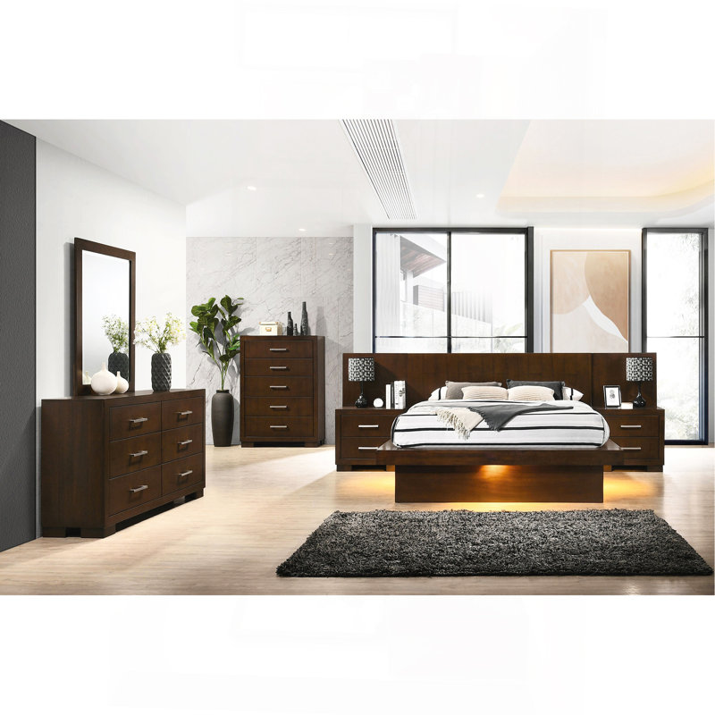 Ensemble de chambre avec lit plateforme 6 pièces et 2 tables de chevet Cappuccino