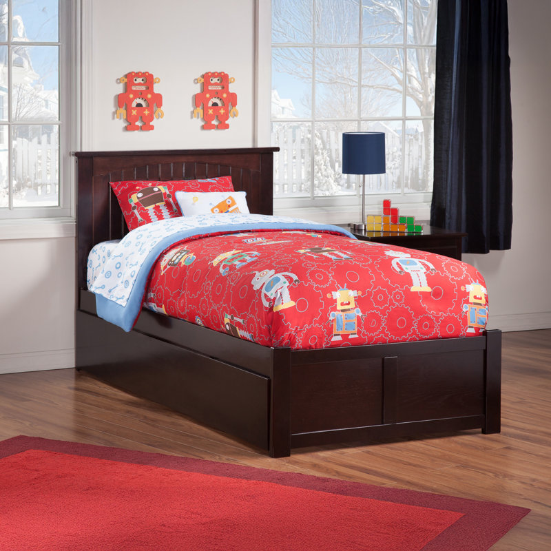 Lit plateforme en bois massif avec pied de lit et gigogne Kindig, Simple, Espresso