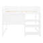 Lit mezzanine double en bois blanc avec tablettes et bureau. Fabrication en pin. Maximisez l'efficacité de l'espace. Polyvalent pour étudier et se détendre. Aucun sommier tapissier requis. L 79,5 po x l 57 po x H 65 po. Supports