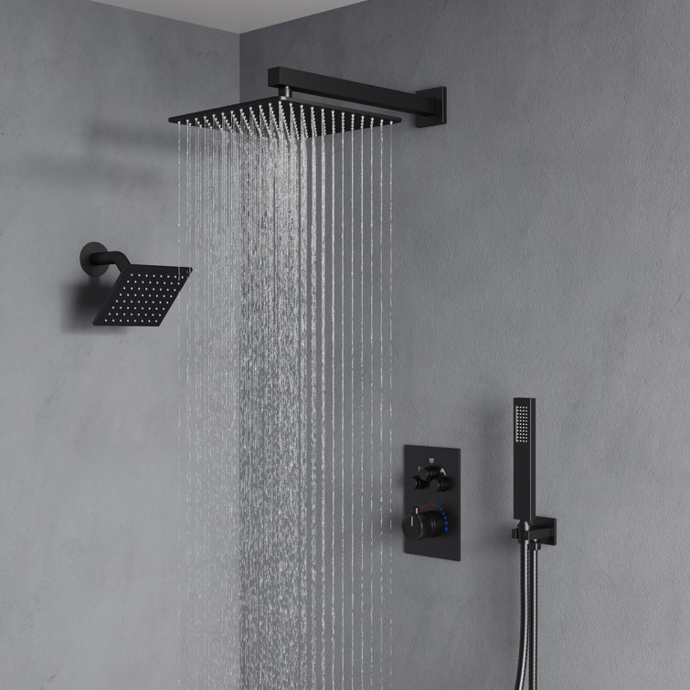 Thermostatic Shower Faucet 12" High-Pressure Dual Showerheads with Handheld Shower