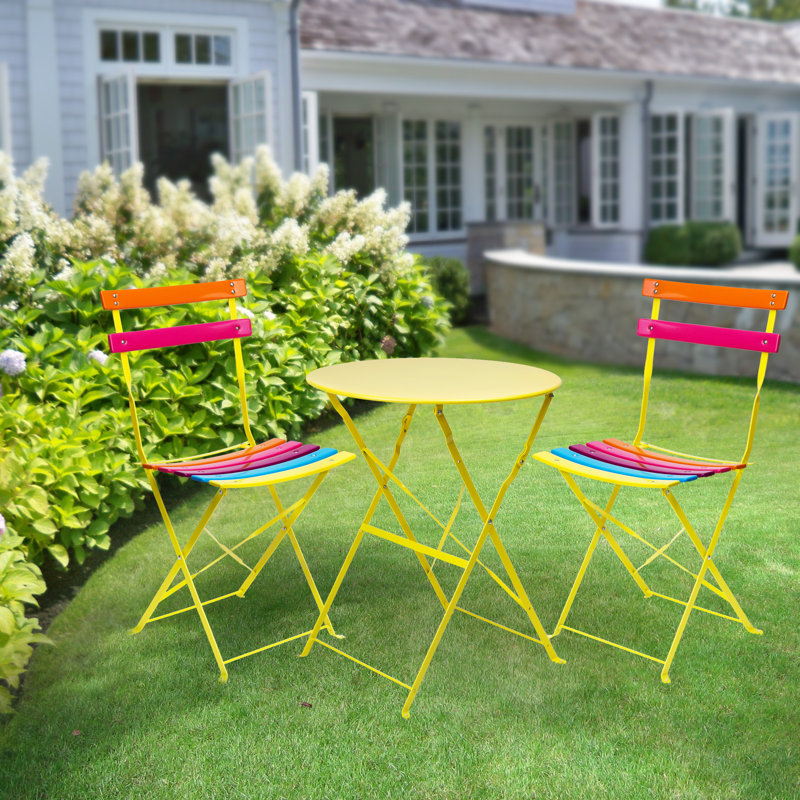 3-Piece Bistro Set with Folding Table and 2 Chairs, Multicolor, Multicolor