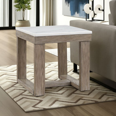 Table de bout Aska, profil bloc, marbre, bois gris taupe 24 pouces