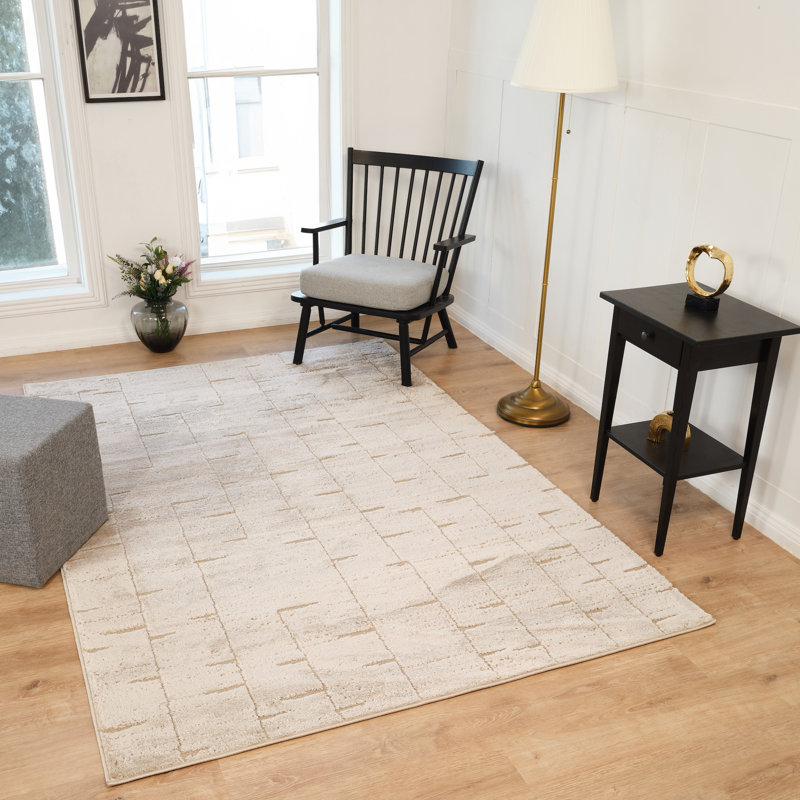 Tapis beige à motif abstrait transitionnel de la collection Leonetti, Rectangulaire 7 pi x 10 pi