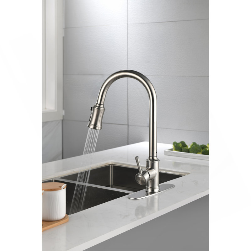 Single Handle High Arc Pull Out Kitchen Faucet,Single Level Stainless Steel Kitchen Sink Faucets With Pull Down Sprayer